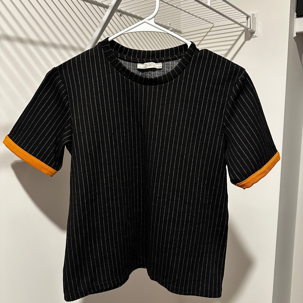 NWOT Zara  Black Tee with Orange Accents